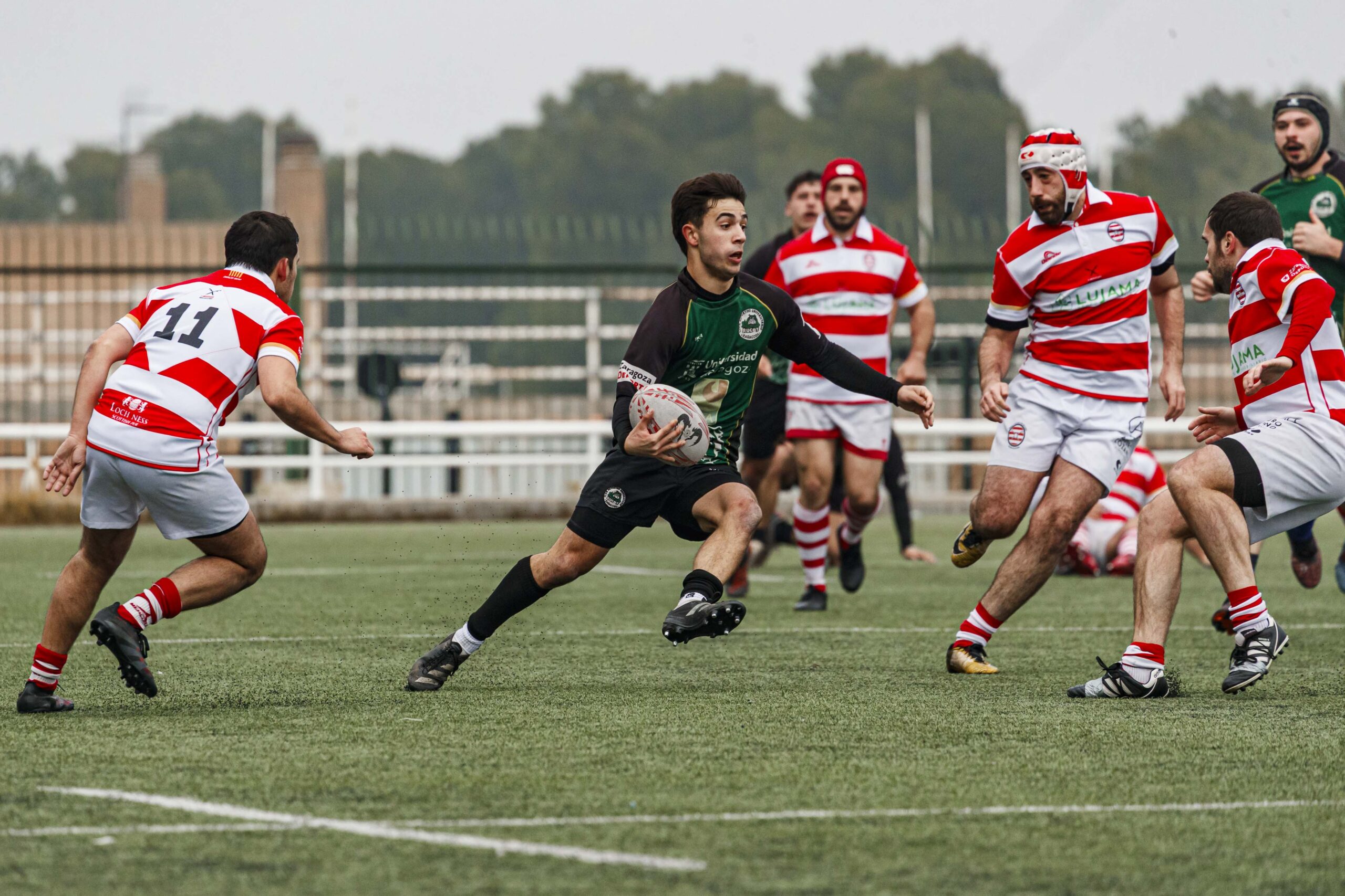 Imágenes correspondientes al partido de la joranda 7 de la Liga autonómica aragonesa de rugby masculino entre el Íbero CR y el CEFA Unizar.