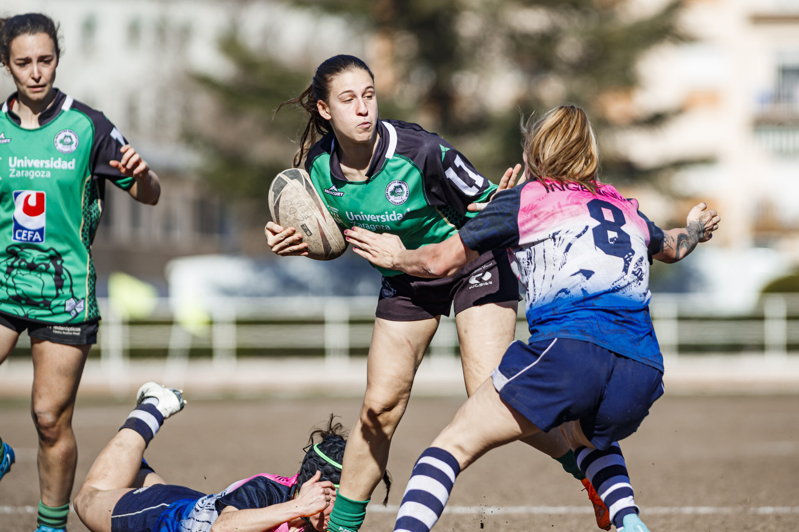 Fotos de rugby femenino correspondientes al partido de la jornada 5 de la Liga Aragonesa entre el CEFA Unizar y el Fénix.