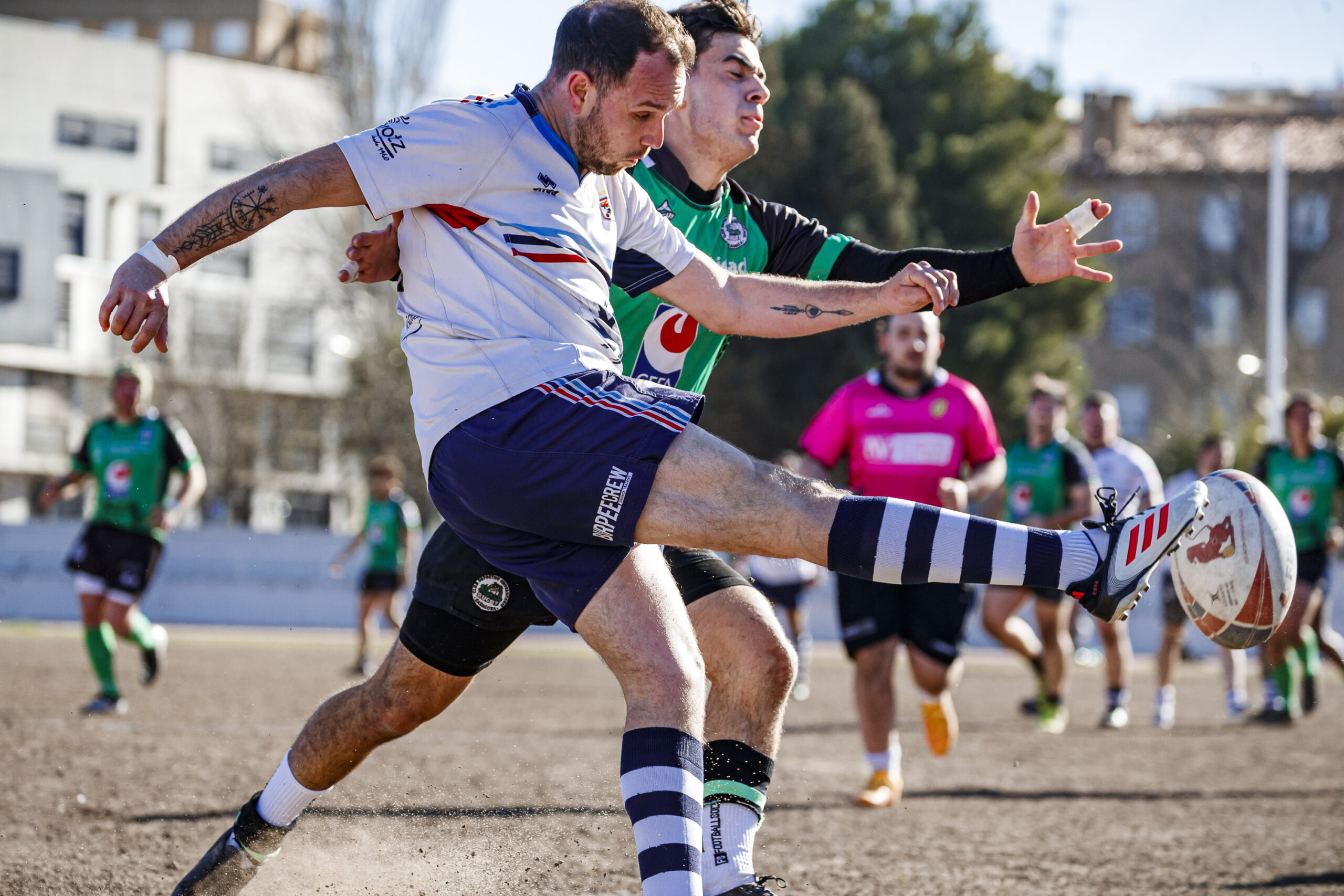 Fotos de rugby masculino correspondientes al partido de la jornada 11 de la Liga Aragonesa entre el CEFA Unizar y el Fénix.
