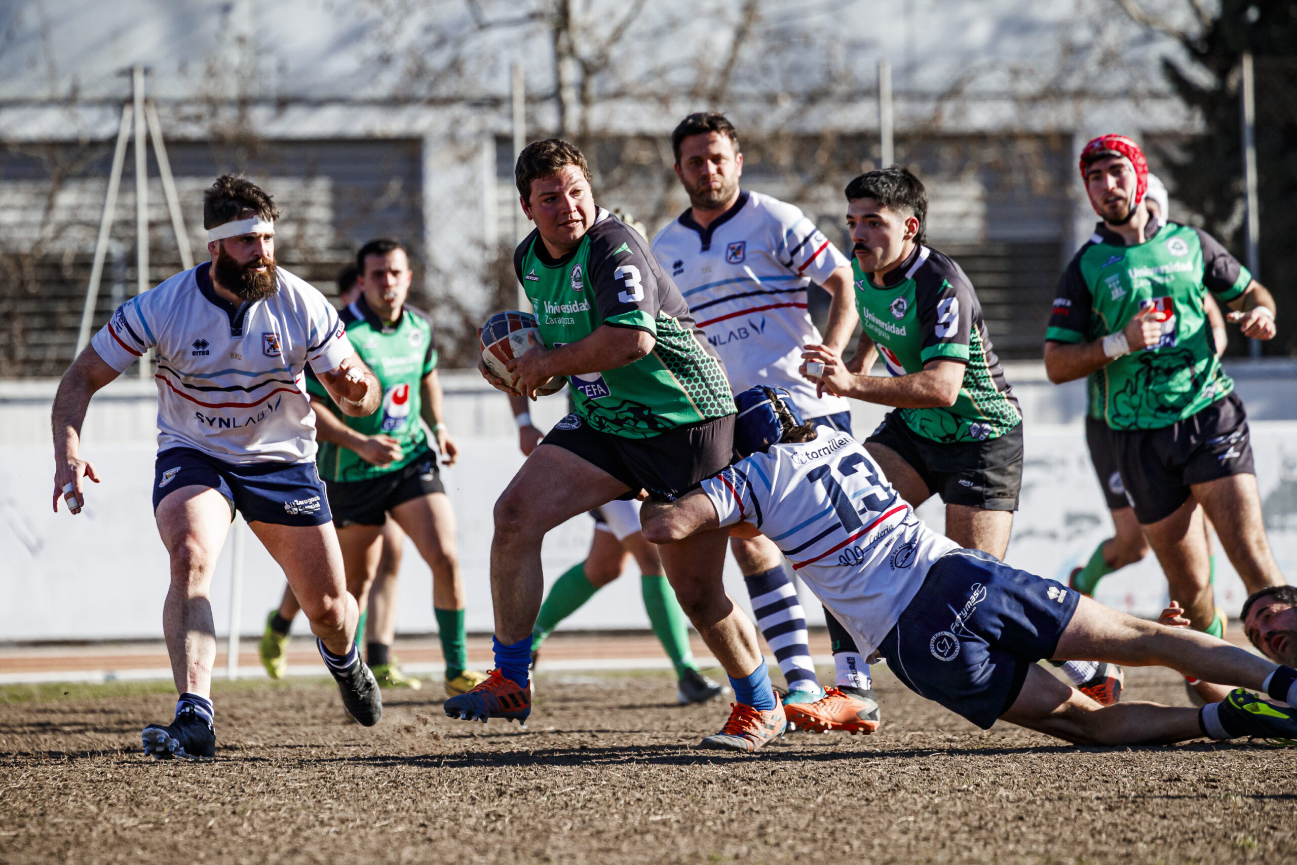 Fotos de rugby masculino correspondientes al partido de la jornada 11 de la Liga Aragonesa entre el CEFA Unizar y el Fénix.