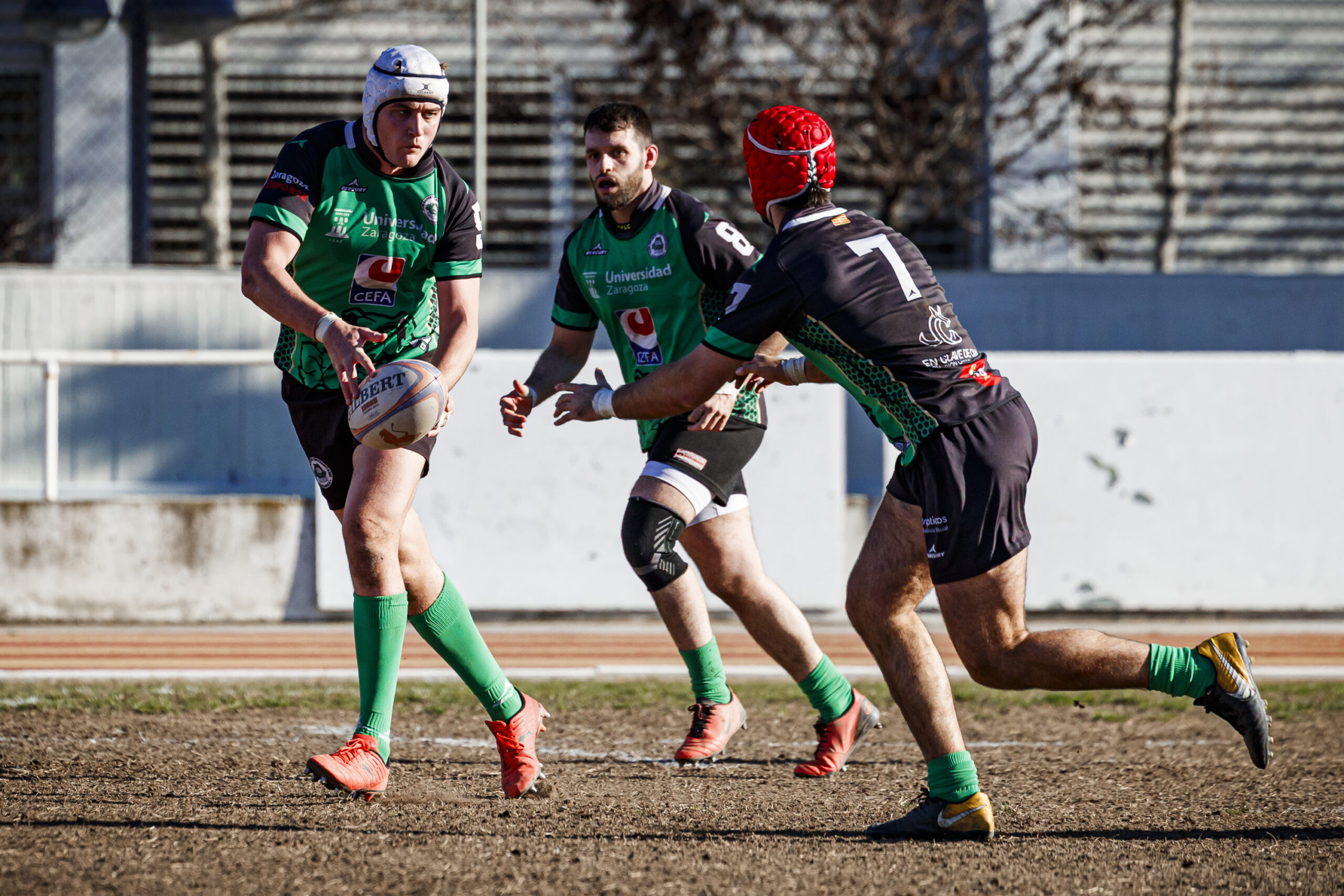 Fotos de rugby masculino correspondientes al partido de la jornada 11 de la Liga Aragonesa entre el CEFA Unizar y el Fénix.