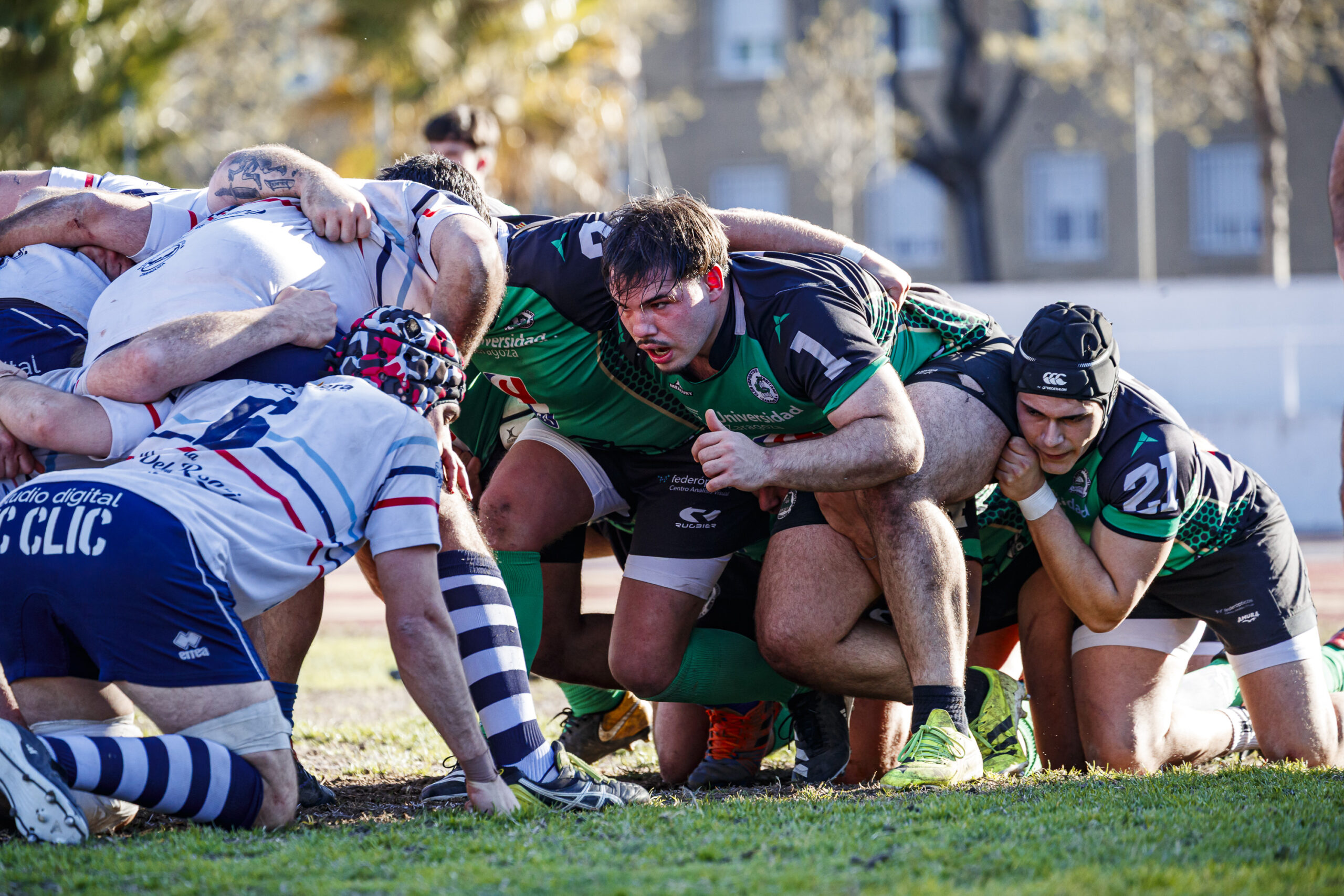 Fotos de rugby masculino correspondientes al partido de la jornada 11 de la Liga Aragonesa entre el CEFA Unizar y el Fénix.