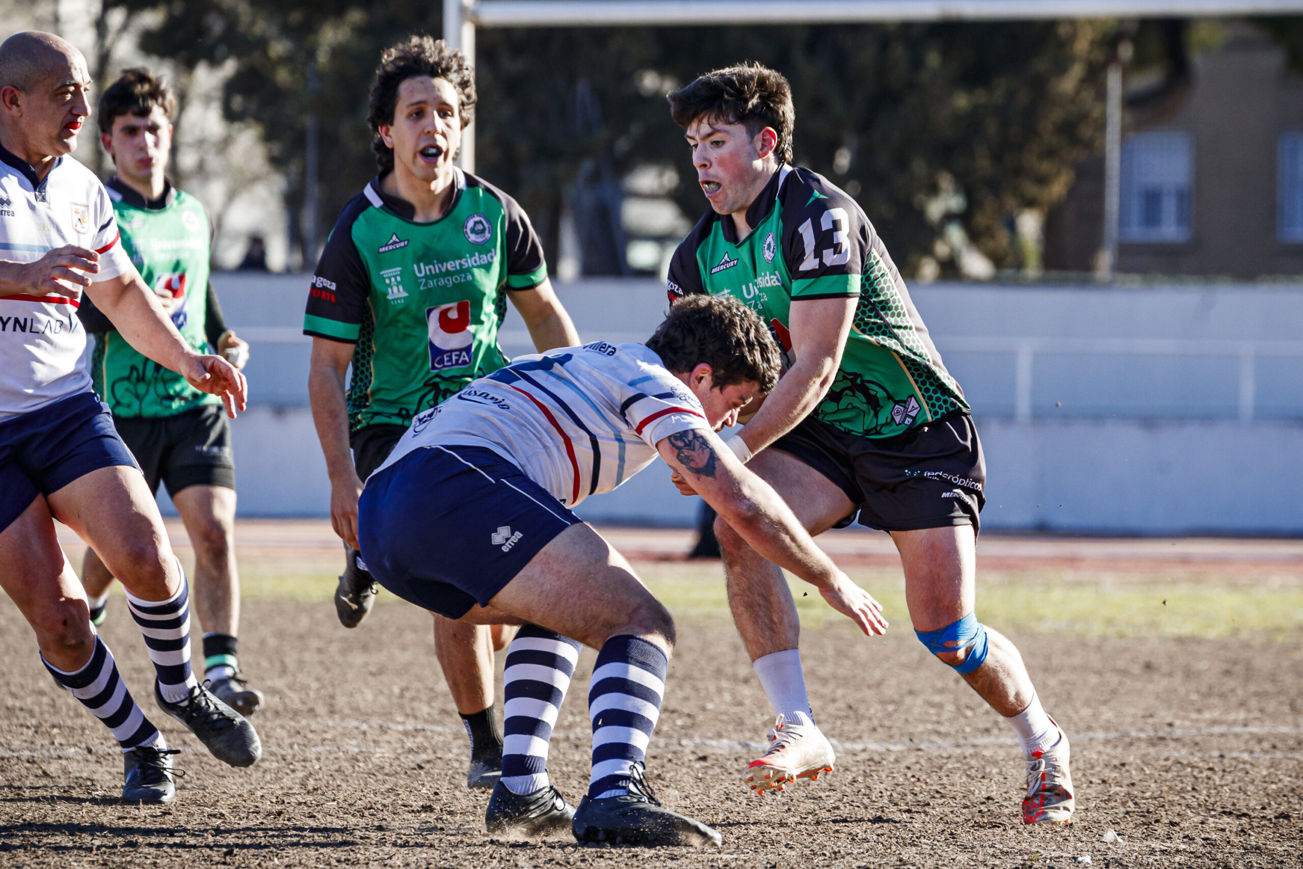 Fotos de rugby masculino correspondientes al partido de la jornada 11 de la Liga Aragonesa entre el CEFA Unizar y el Fénix.