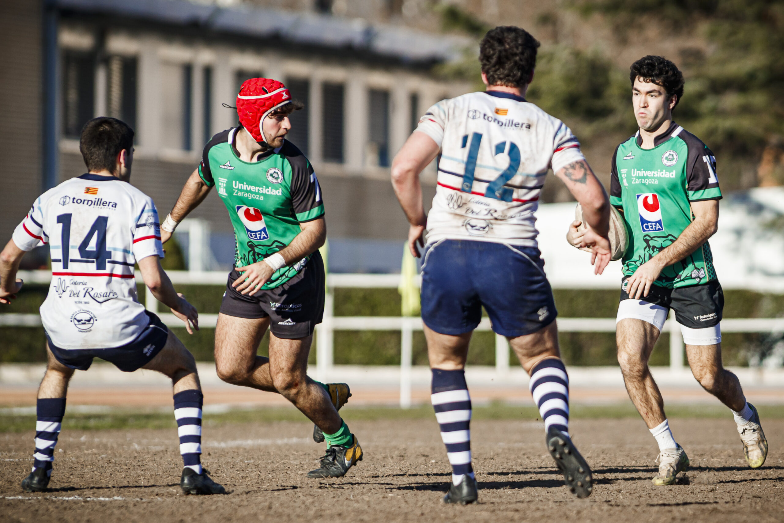 Fotos de rugby masculino correspondientes al partido de la jornada 11 de la Liga Aragonesa entre el CEFA Unizar y el Fénix.