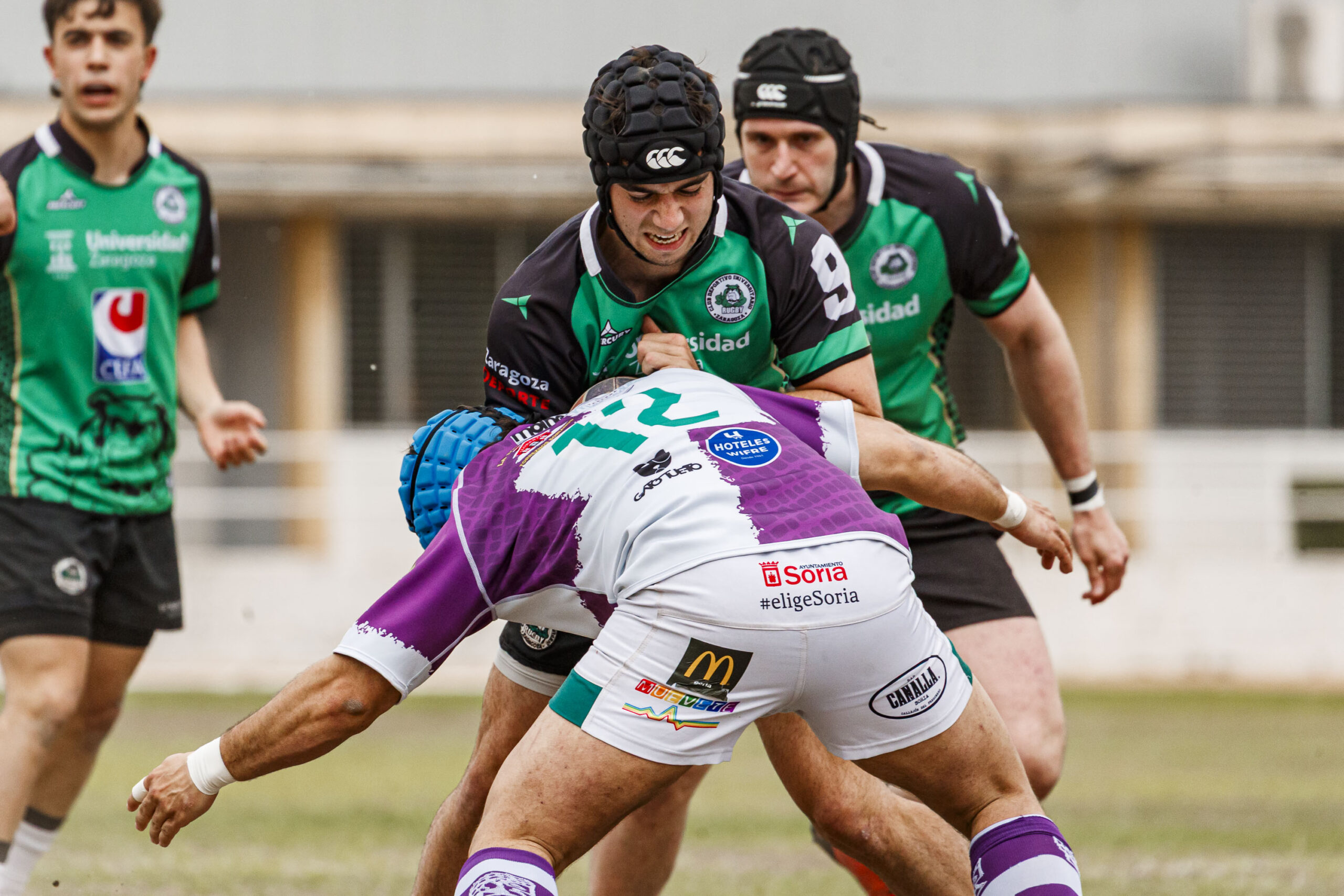 Partido correspondiente a las semifinales de la Liga Aragonesa de rugby masculino entre el CEFA Unizar e Ingenieros de Soria