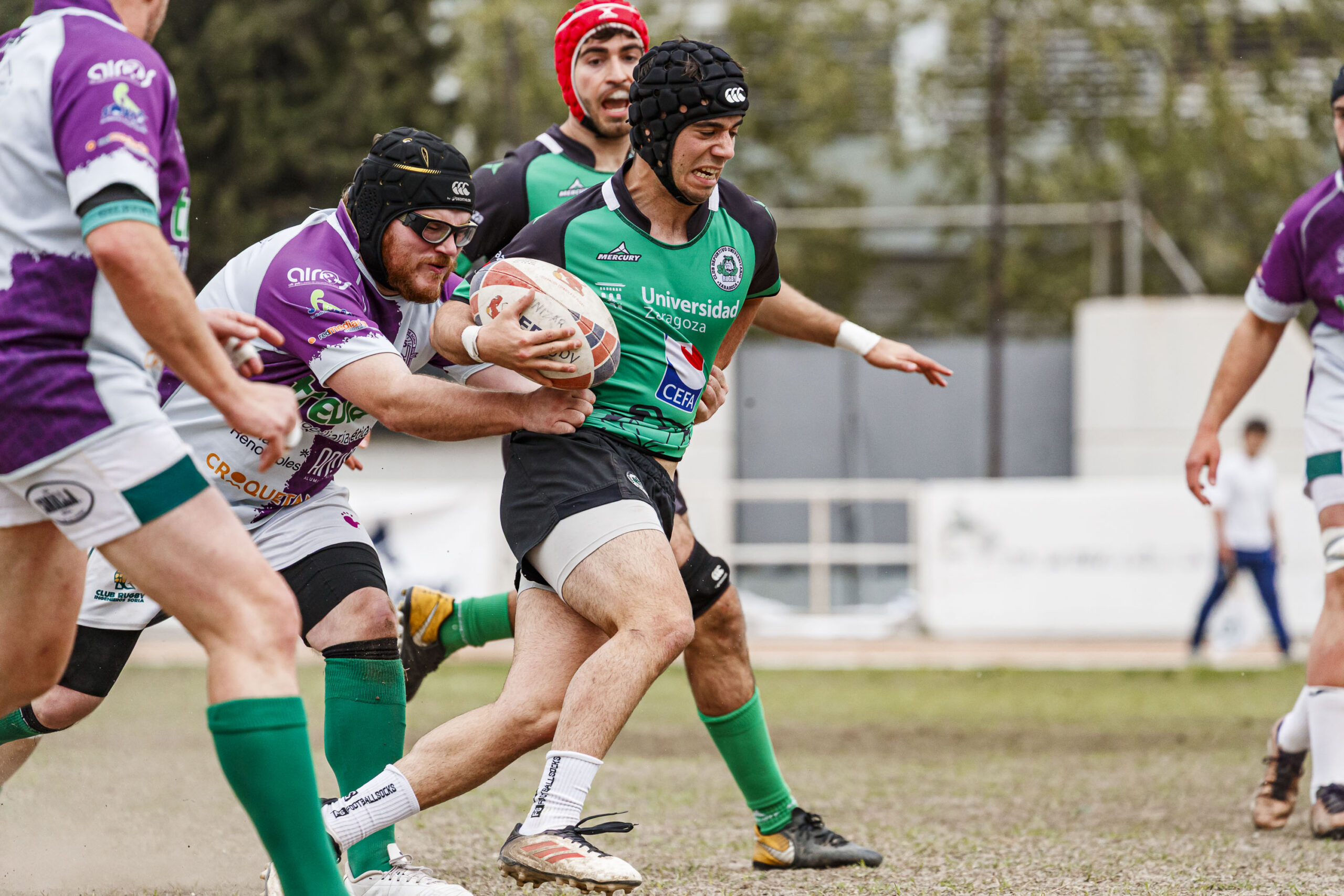 Partido correspondiente a las semifinales de la Liga Aragonesa de rugby masculino entre el CEFA Unizar e Ingenieros de Soria