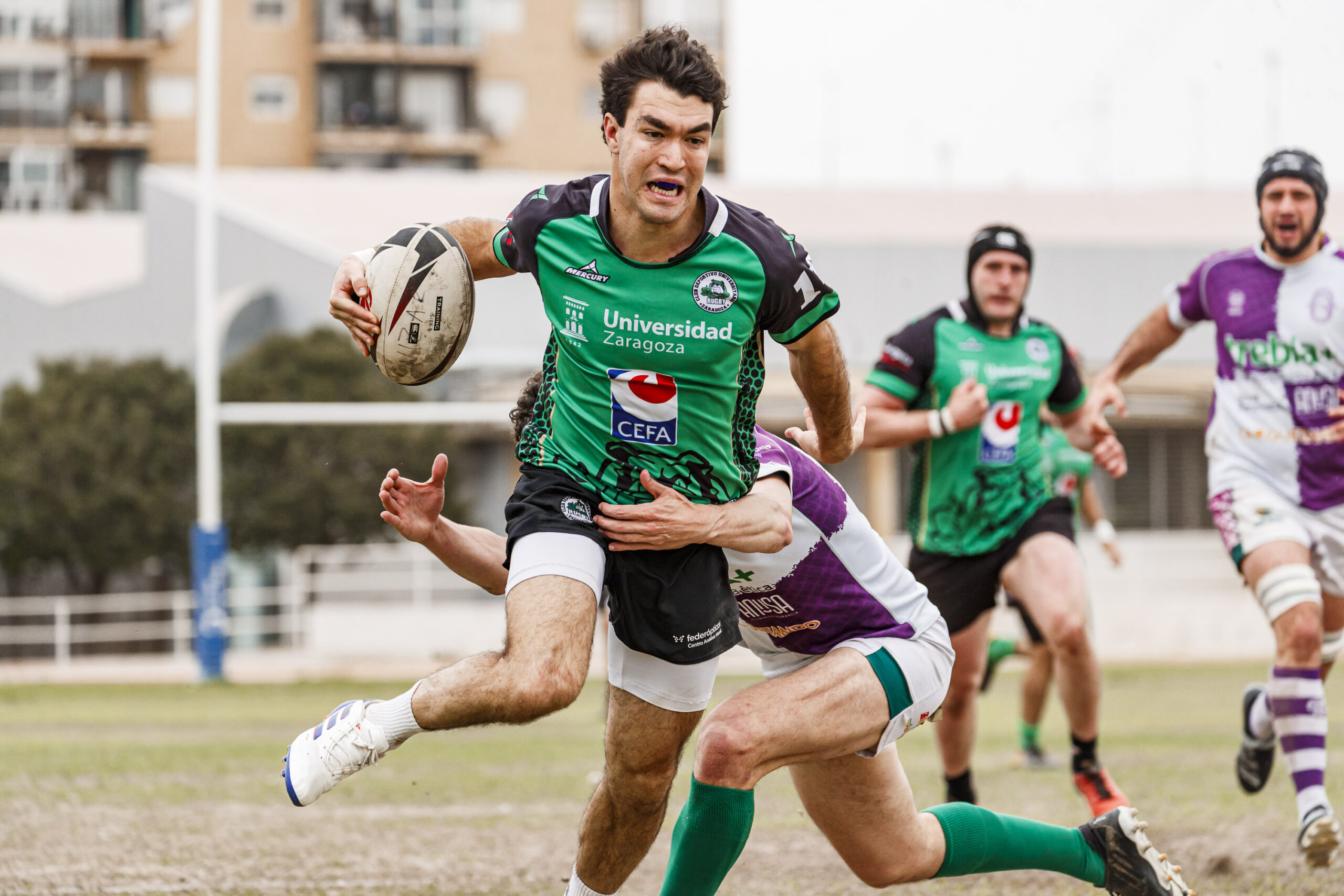 Partido correspondiente a las semifinales de la Liga Aragonesa de rugby masculino entre el CEFA Unizar e Ingenieros de Soria