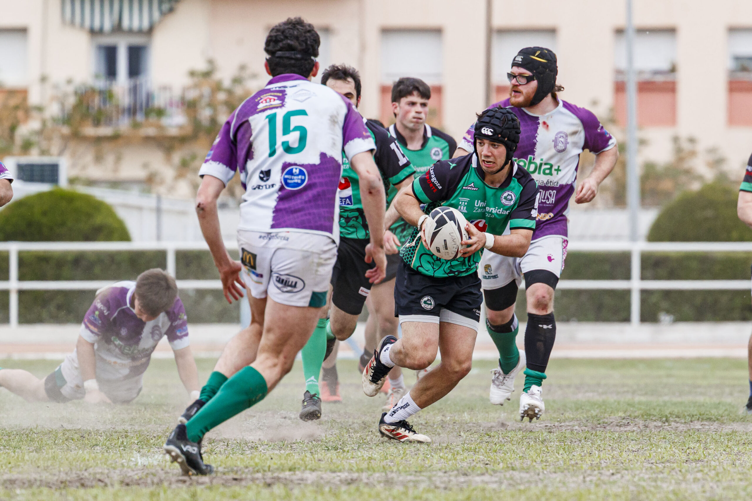 Partido correspondiente a las semifinales de la Liga Aragonesa de rugby masculino entre el CEFA Unizar e Ingenieros de Soria